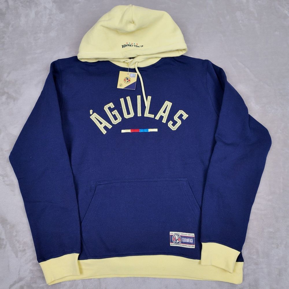 Club America Sweatshirt Mens Large Fleece Hoodie Aguilas Pullover Blue NEW